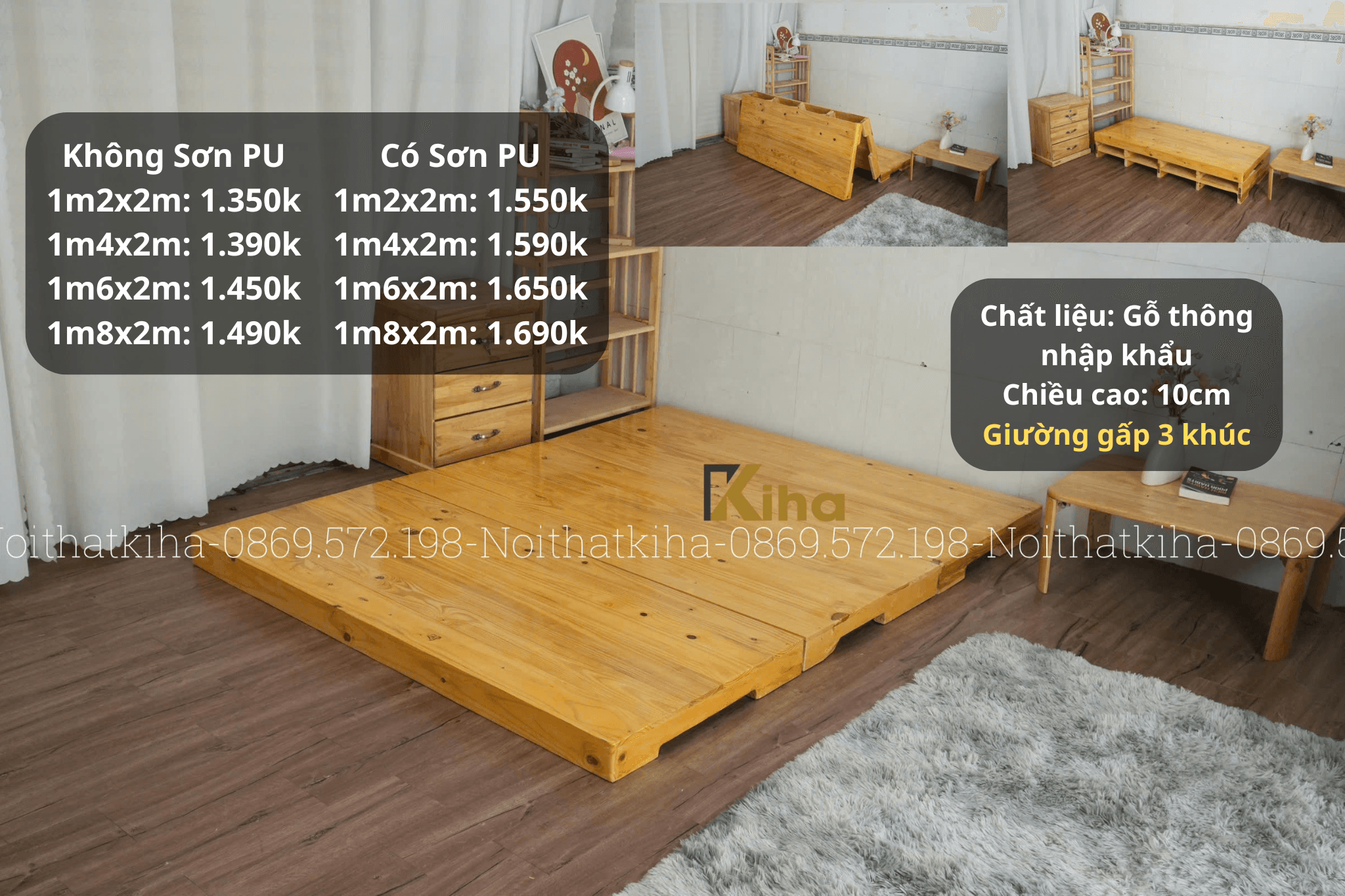 Giường pallet gấp 3 khúc thiết kế kín mặt
