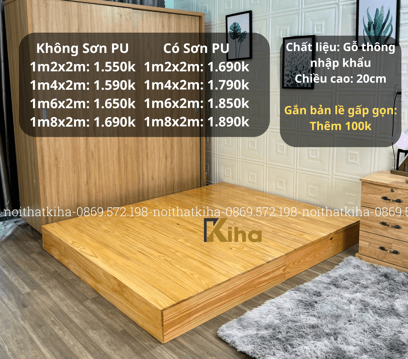 Giường pallet hôp kín cao 30cm