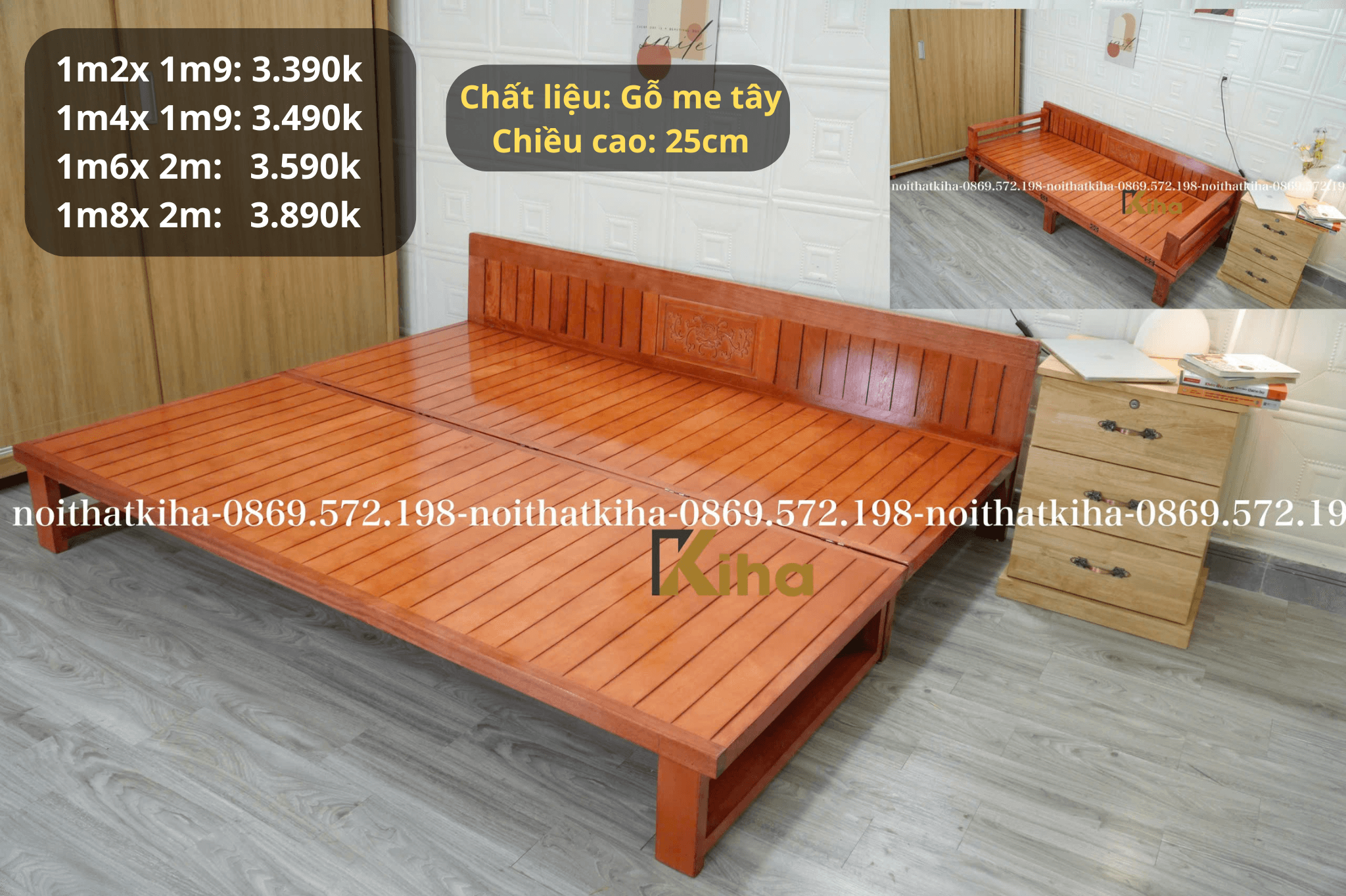Giường pallet gấp làm sofa gỗ sồi(Đỏ)