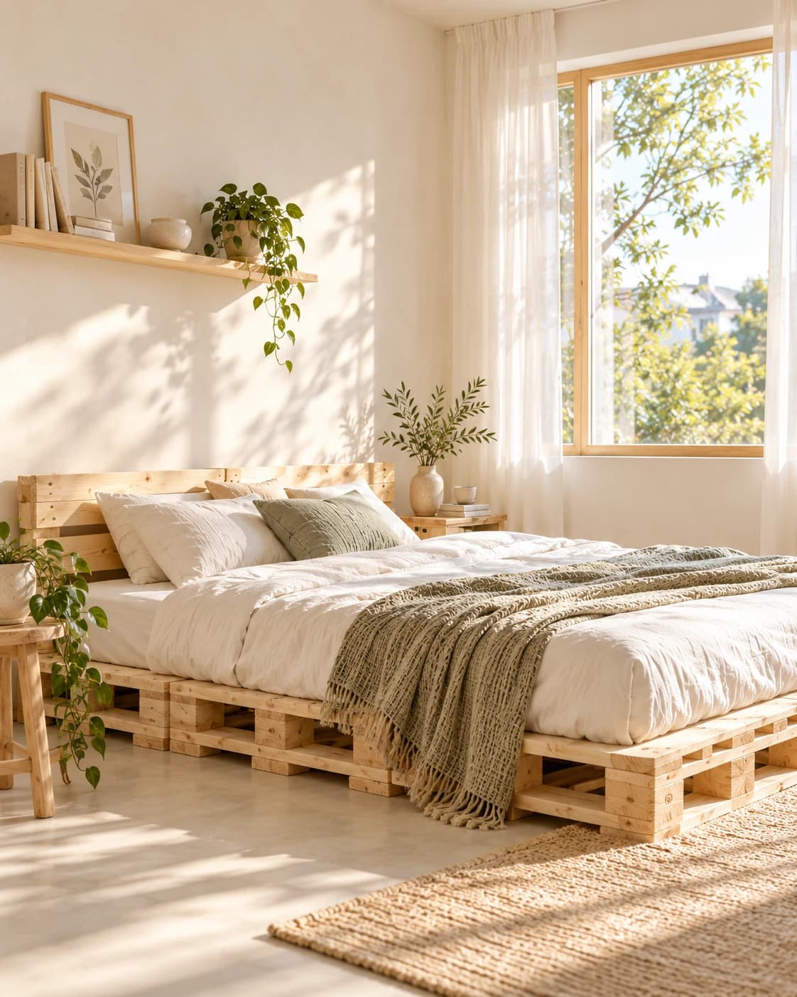 Gợi ý không gian căn hộ với giường gỗ pallet