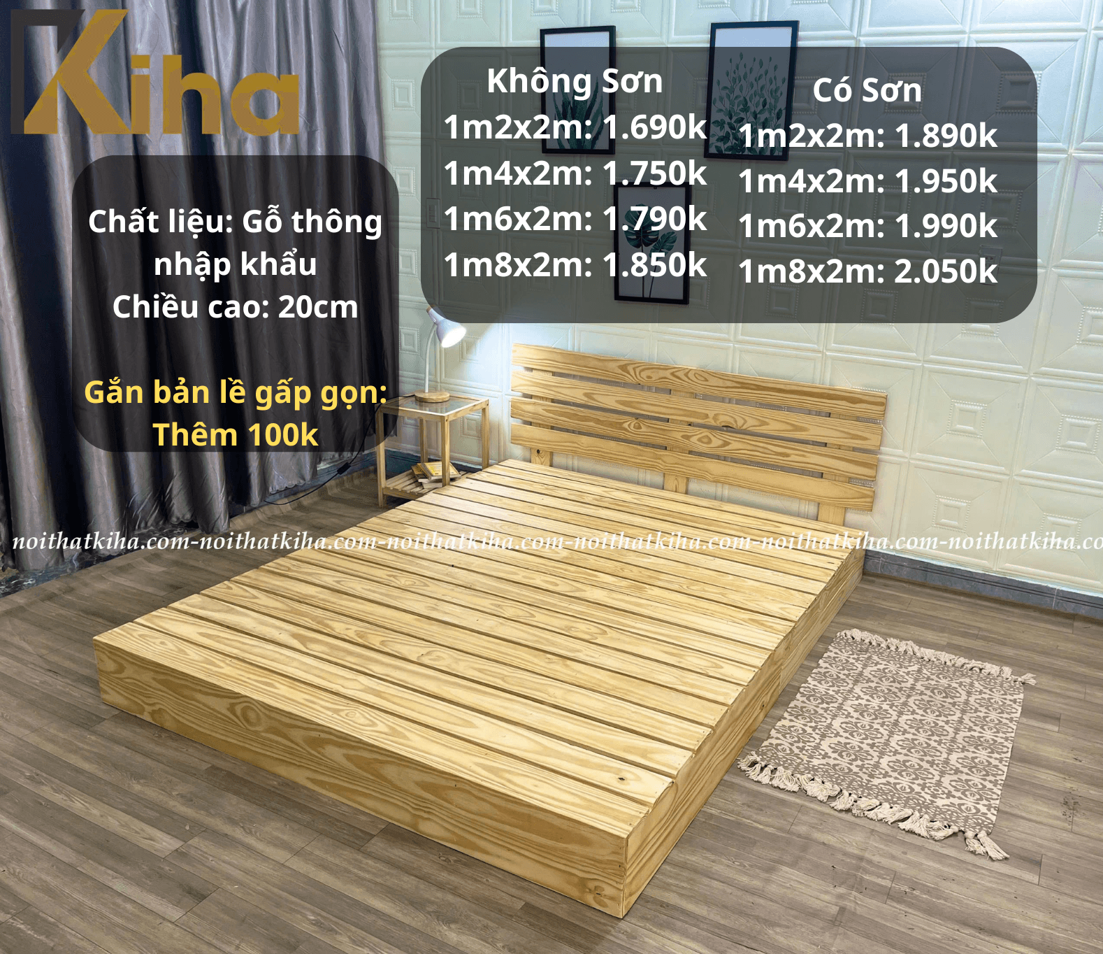 Giường pallet hộp kèm tựa đầu giường