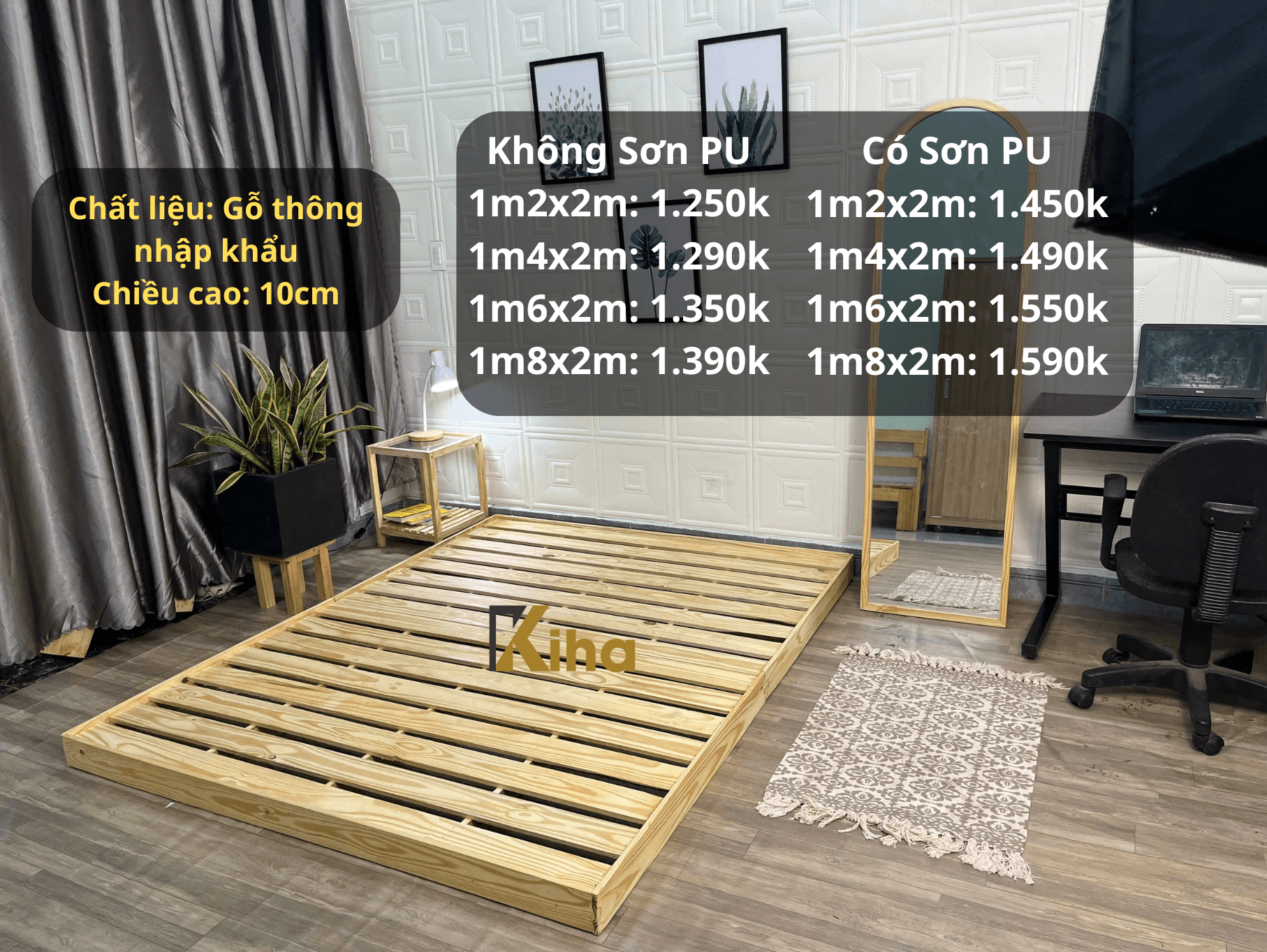 Giường pallet bệt cao 10cm có gờ chắn nệm