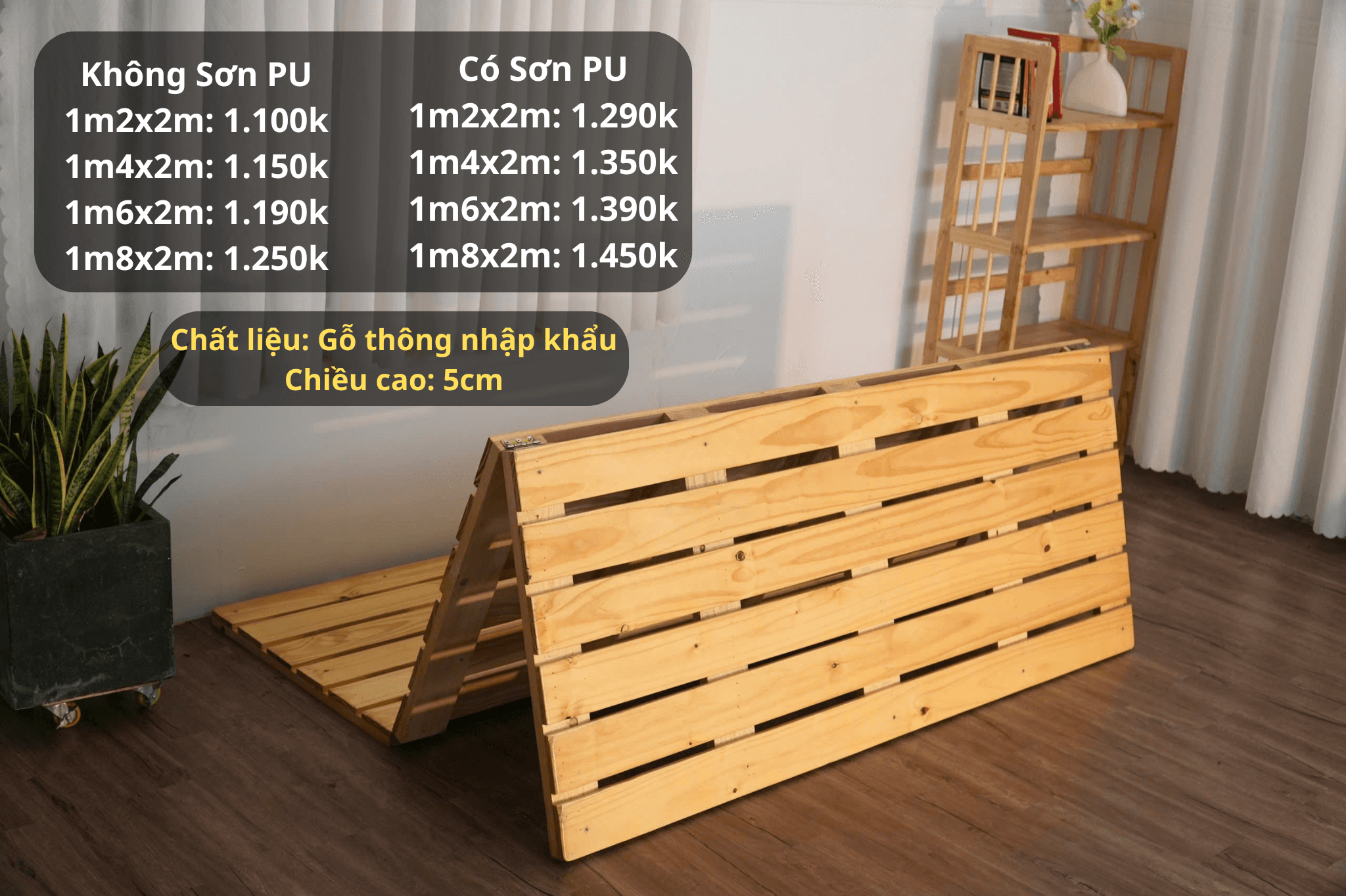 Giường pallet gấp 3 khúc thấp cao 5cm