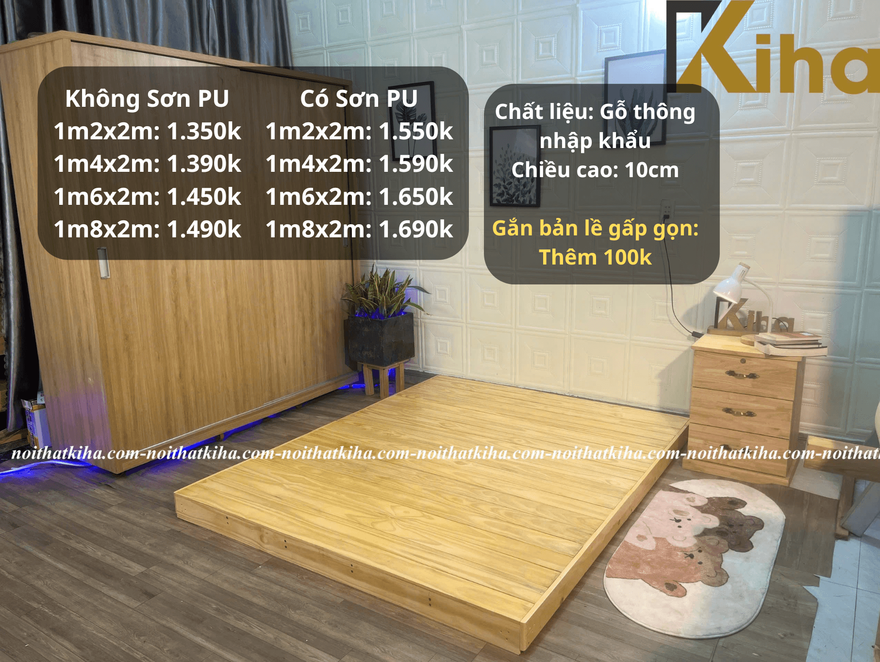 Giường pallet bệt cao 10cm thiết kế kín mặt