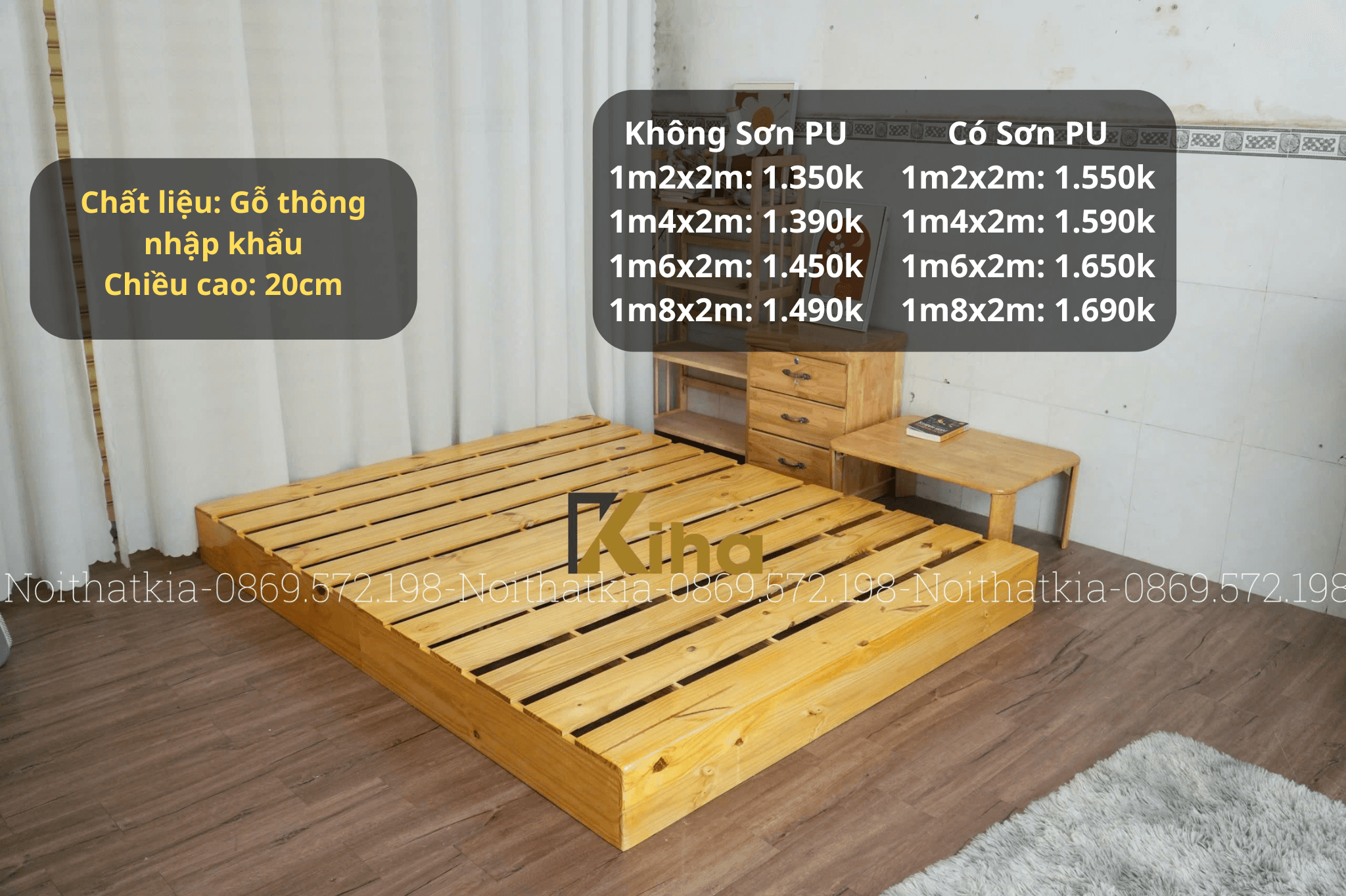 Giường pallet hộp 20cm nan thưa