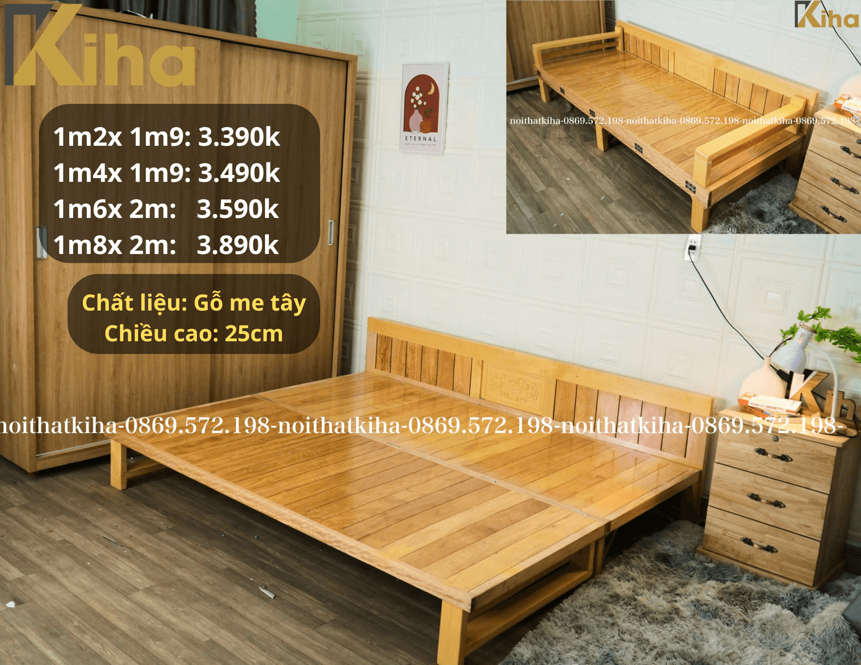 Giường pallet gấp làm sofa gỗ sồi(Vàng)