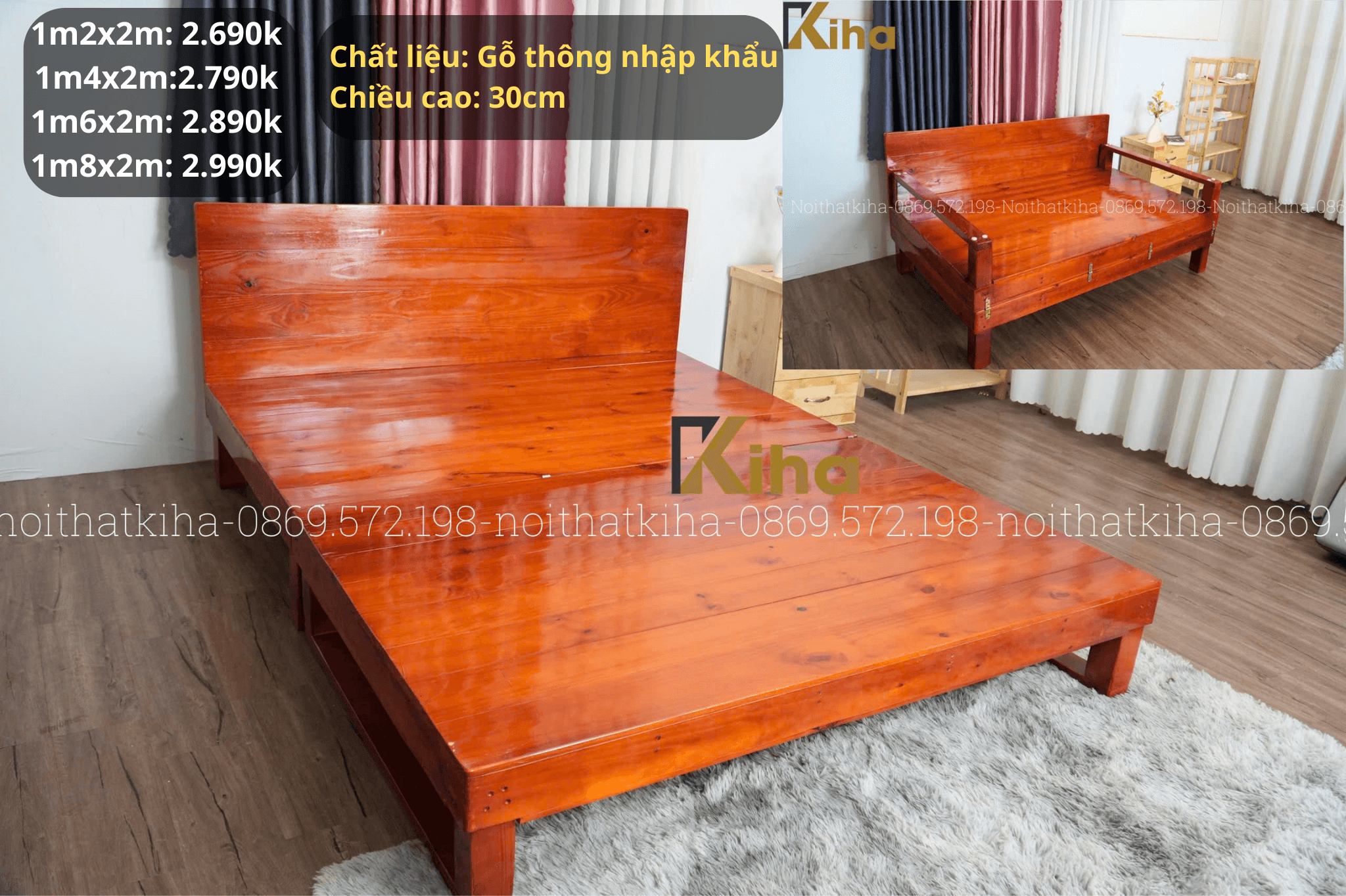 Giường pallet gấp thành sofa gỗ thông