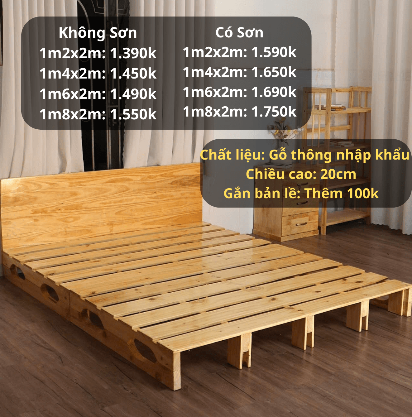 Giường pallet hộp gấp gọn trống 2 đầu