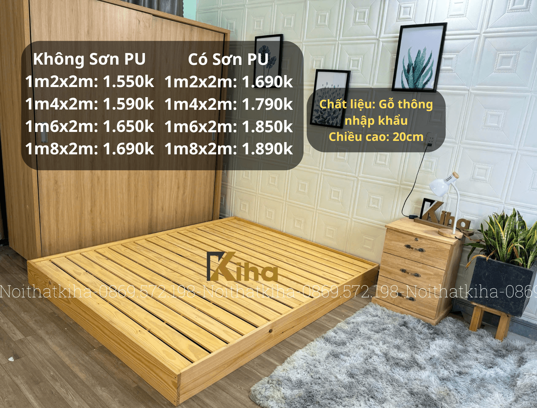 Giường pallet hộp cao 20 lắp ráp