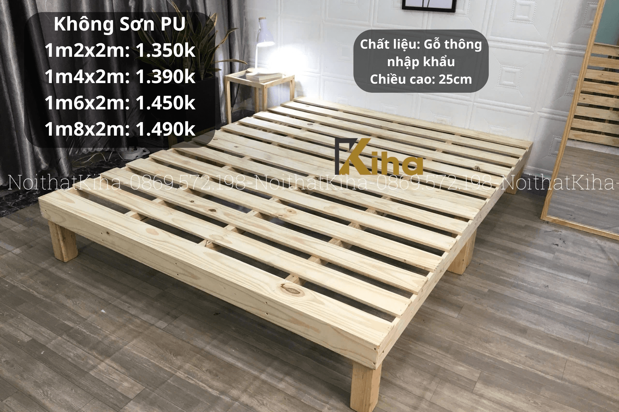 Giường pallet chân cao 25cm phổ thông