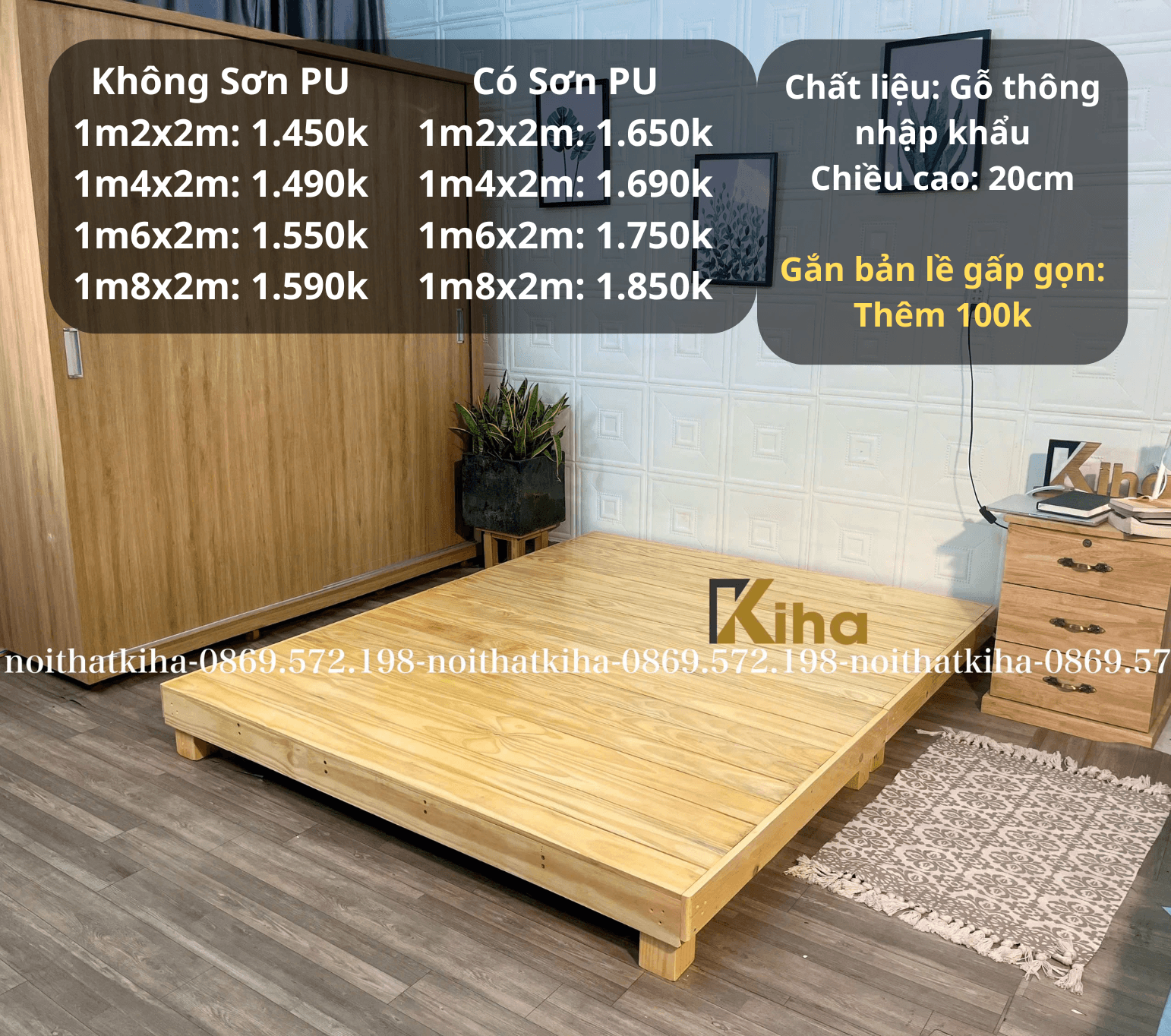 Giường pallet chân cao 20cm