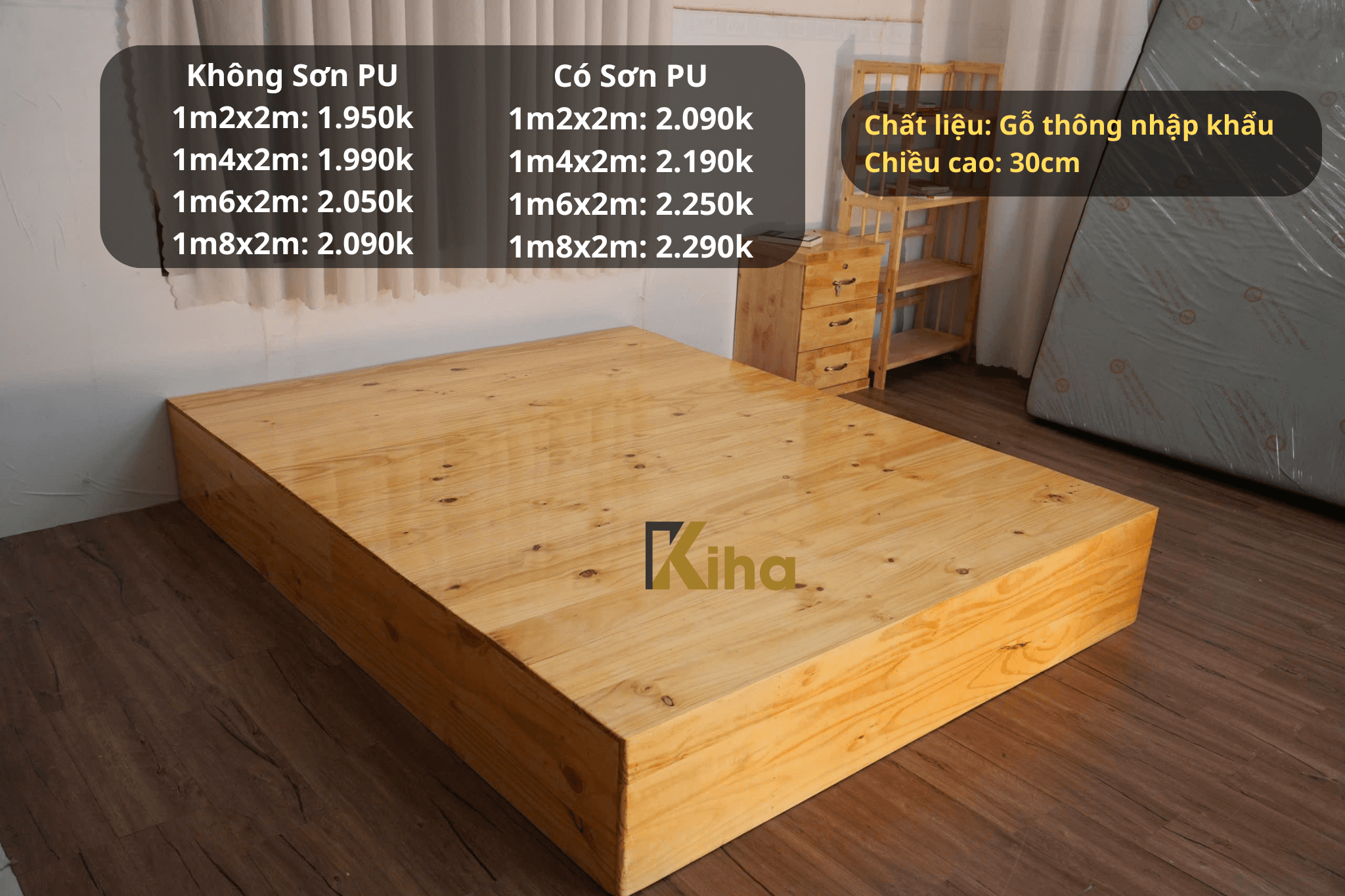 Giường pallet hộp kín cao 30cm