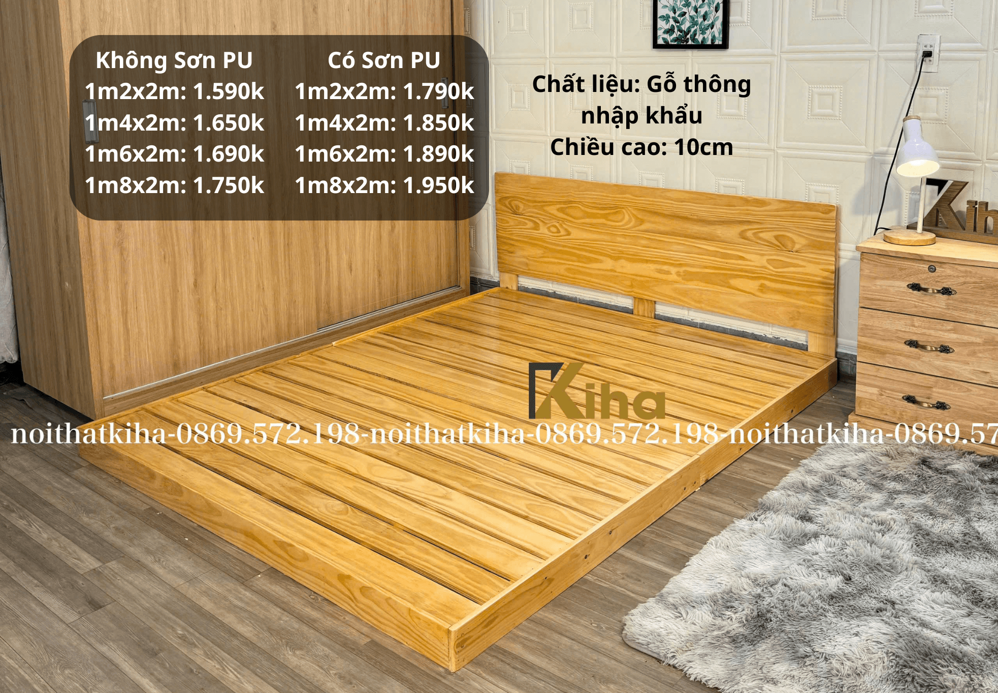 Giường pallet bệt 10cm có tựa đầu giường