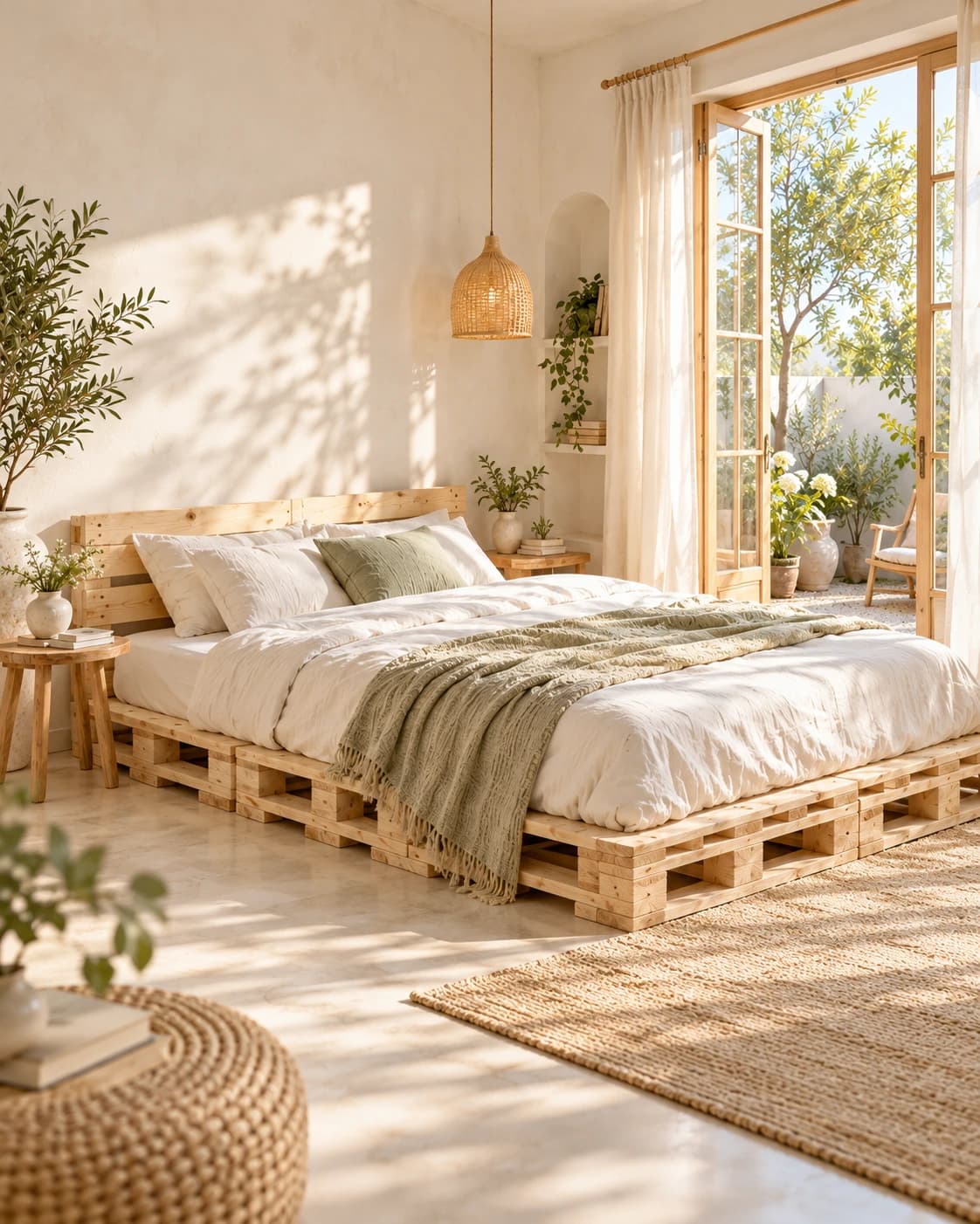 Gợi ý không gian nhà phố với giường gỗ pallet