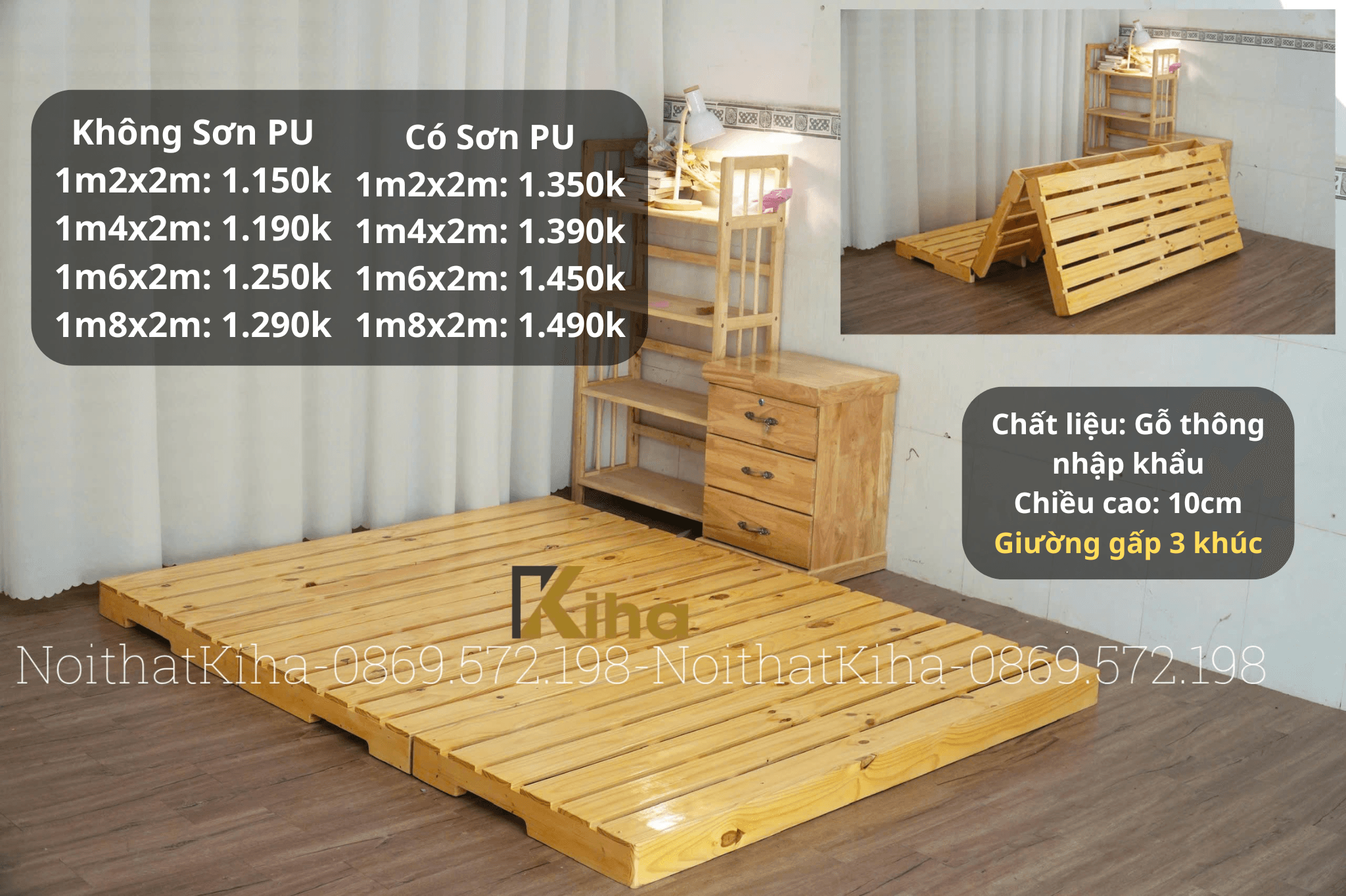 Giường pallet gấp 3 khúc